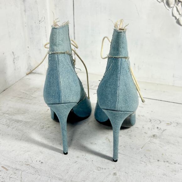 Barbara Bui Denim Lace-Up Open Toe Stilettos Ankle Boots Light Blue Women's 36.5 - Picture 7 of 10
